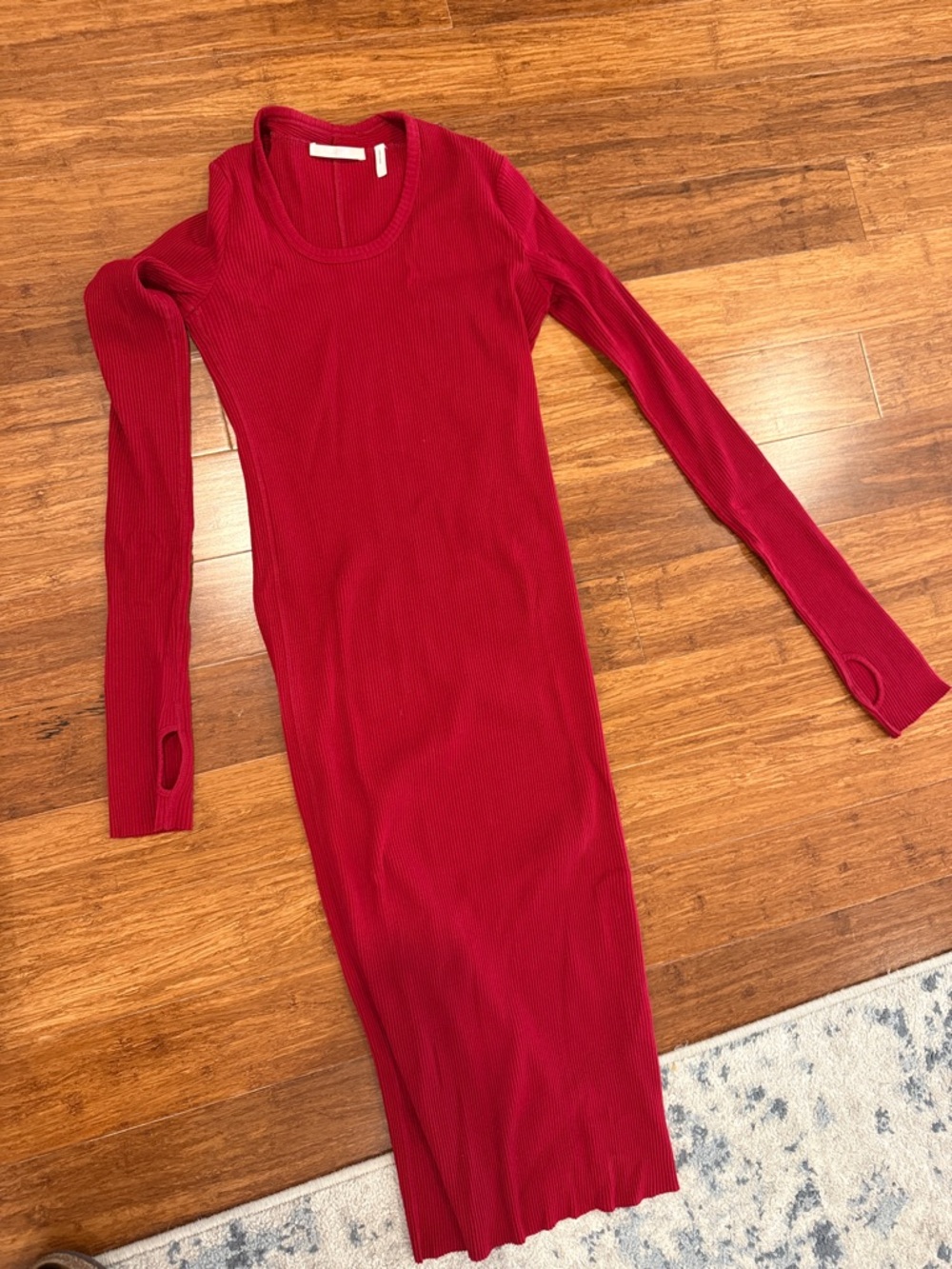 Ribbed Long Sleeve Red Bodycon Dress